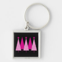 Christmas Trees - Pink Ribbon Keychain