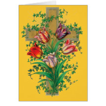Christmas Tulips and Cross Greeting Card