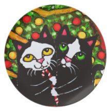 Christmas Tuxedo Cats Melamine Plate