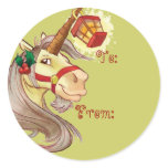 Christmas Unicorn Name Tags Round Sticker
