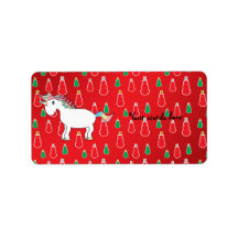 Christmas unicorn red snowman pattern address label