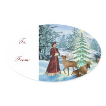 Christmas Victorian Gift Tag Oval Stickers