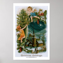 Christmas Village with Angels Poster