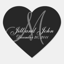 Christmas Wedding Monogram Sticker Heart Shaped
