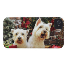 Christmas - Westies - Bailey and Callie iPhone 4 Case