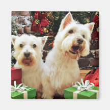 Christmas - Westies - Bailey and Callie Fridge Magnet