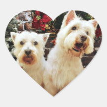 Christmas - Westies - Bailey and Callie Heart Stickers