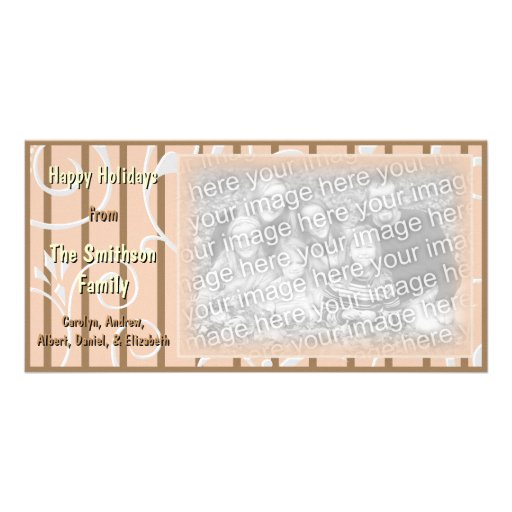 Christmas Whimsical Swirls Photo Card Peach Brown