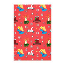 Christmas – White Swans & Brown Top Hats Stretched Canvas Prints
