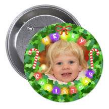 Christmas Wreath Custom Photo Button
