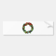 Christmas Wreath of Holly and MIstletoe Bumper Sticker