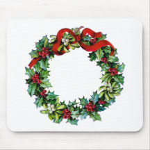 Christmas Wreath of Holly and MIstletoe Mousepad