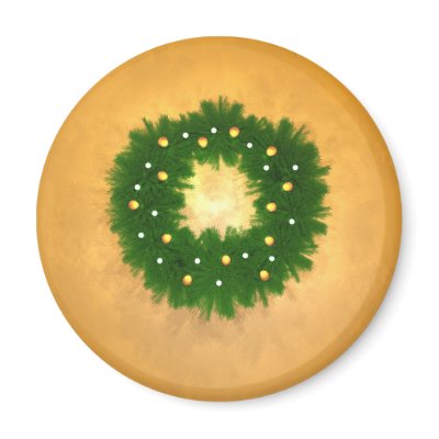 Christmas Wreath on Gold Fridge Magnets by Peerdrops