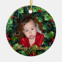 Christmas wreath Photo ornament,