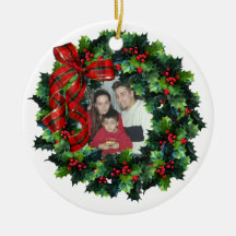 Christmas wreath Photo ornament,