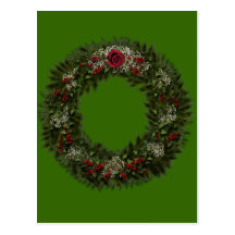 Christmas Wreath Red Rose Post Card
