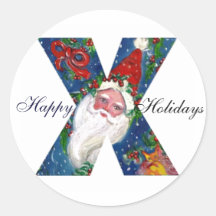 CHRISTMAS X LETTER / SANTA CLAUS WITH RED RIBBON STICKER