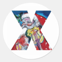 CHRISTMAS X LETTER  / SANTA WITH VIOLIN MONOGRAM STICKER