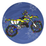 Christmas Yellow Dirt Bike Round Stickers