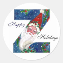 CHRISTMAS Z LETTER / SANTA CLAUS WITH RED RIBBON ROUND STICKERS