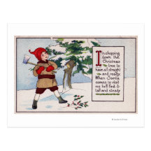 ChristmasBoy Chopping Down Christmas Tree Post Cards