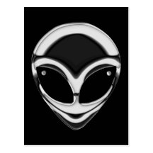 CHROME ALIEN HEAD POST CARD