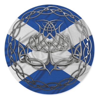 Chrome Celtic Knot Thistle Round Stickers by packratgraphics
