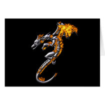 Chrome Dragon with Flames Card