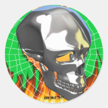 Chrome human skull design 1 with fire and web sticker