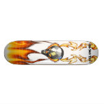 Chrome human skull design 2 with fire and web skate board