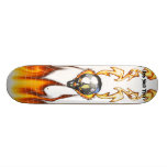 Chrome human skull design 3 with fire and web skateboard