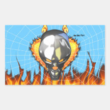 Chrome human skull design 3 with fire and web rectangular stickers