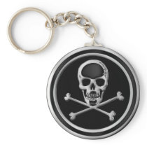 CHROME SKULL AND CROSSBONES KEYCHAIN