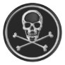 CHROME SKULL AND CROSSBONES ROUND STICKER