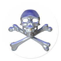 Chrome skull and crossbones sticker