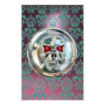 CHROME SKULL DAMASK Blue Pink Purple Amethyst Personalized Stationery