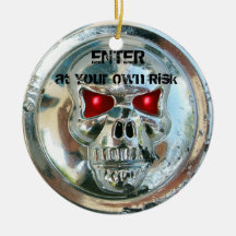 CHROME SKULL DAMASK DOOR HANGER CHRISTMAS TREE ORNAMENT