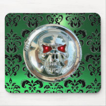 CHROME SKULL ,Damask, Green Jade Mousepad