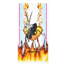 Chromed praying mantis design 2 with fire and web. photo greeting card