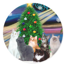 Chrstmas Magic - Six cats (variety) Round Stickers