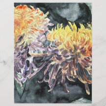 Chrysanthemum mum flowers watercolor painting full color flyer