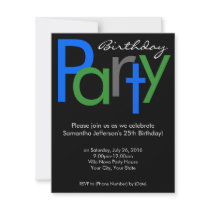 Chunky Block Blue Black Birthday Party Invitation