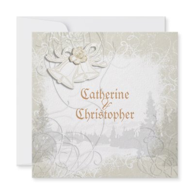 Church bells n floral wedding white invitations by mensgifts