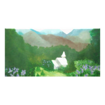 church in a valley customized photo card
