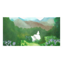 church in a valley customized photo card