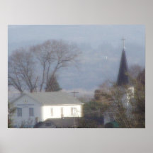 Church steeple on a hazy blue day #2 poster