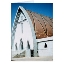 Church with Holy Cross Stained Glass Greeting Card