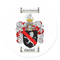 CHURCHILL FAMILY CREST -  CHURCHILL COAT OF ARMS ROUND STICKER