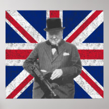 Churchill posant avec une arme à feu de Tommy Posters