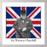 Churchill Posing With A Tommy Gun Posters
